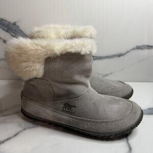 Sorel Women's Gray Suede Faux Fur Lining Out N About Snow Boots Sz 9.5 Outdoors